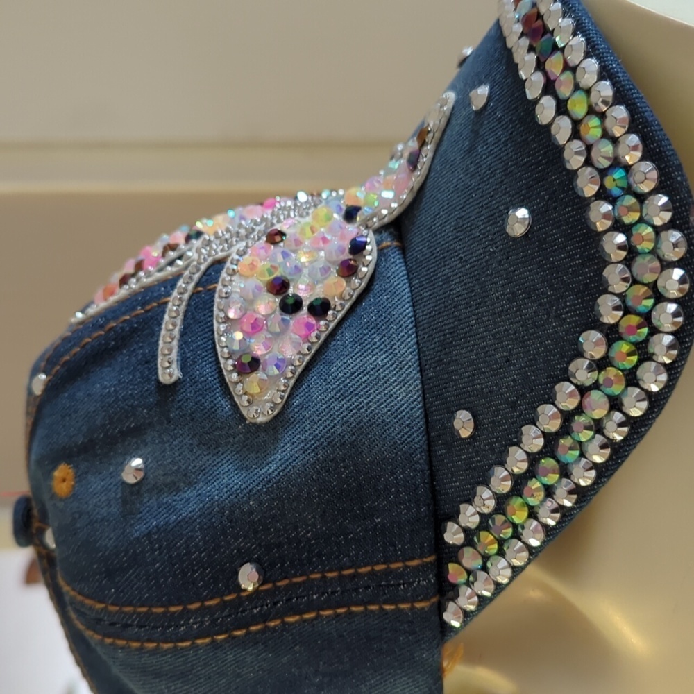 - Denim Rhinestones Butterfly Cap - Picture 5 of 5